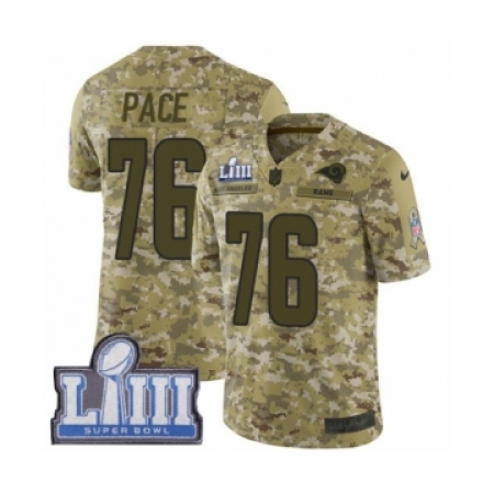 Men's Nike Los Angeles Rams #76 Orlando Pace Limited Camo 2018 Salute to Service Super Bowl LIII Bound NFL Jersey