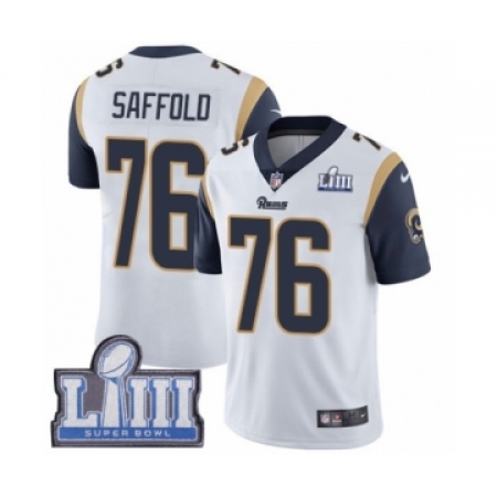 Men's Nike Los Angeles Rams #76 Rodger Saffold White Vapor Untouchable Limited Player Super Bowl LIII Bound NFL Jersey