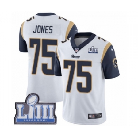 Men's Nike Los Angeles Rams #75 Deacon Jones White Vapor Untouchable Limited Player Super Bowl LIII Bound NFL Jersey
