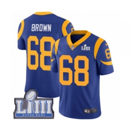 Men's Nike Los Angeles Rams #68 Jamon Brown Royal Blue Alternate Vapor Untouchable Limited Player Super Bowl LIII Bound NFL Jers