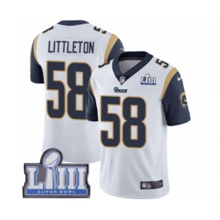 Men's Nike Los Angeles Rams #58 Cory Littleton White Vapor Untouchable Limited Player Super Bowl LIII Bound NFL Jersey