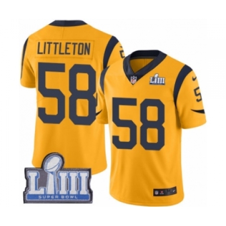 Men's Nike Los Angeles Rams #58 Cory Littleton Limited Gold Rush Vapor Untouchable Super Bowl LIII Bound NFL Jersey