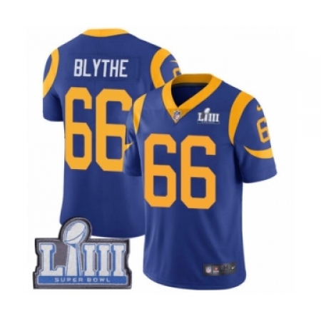 Men's Nike Los Angeles Rams #66 Austin Blythe Royal Blue Alternate Vapor Untouchable Limited Player Super Bowl LIII Bound NFL Je