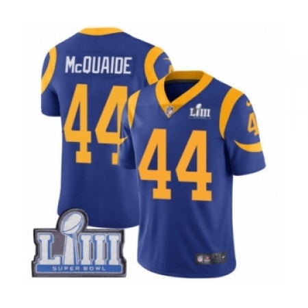 Men's Nike Los Angeles Rams #44 Jacob McQuaide Royal Blue Alternate Vapor Untouchable Limited Player Super Bowl LIII Bound NFL J