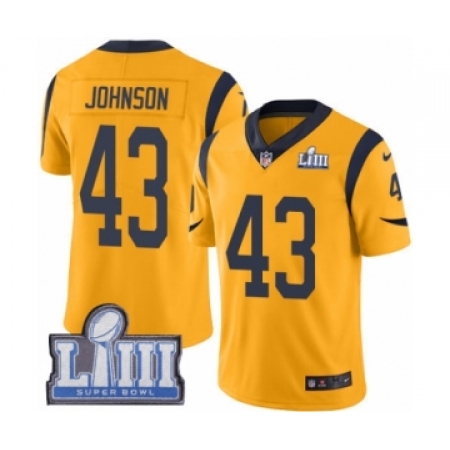 Men's Nike Los Angeles Rams #43 John Johnson Limited Gold Rush Vapor Untouchable Super Bowl LIII Bound NFL Jersey