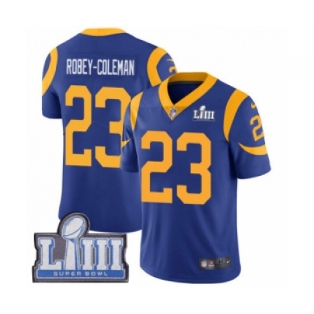 Men's Nike Los Angeles Rams #23 Nickell Robey-Coleman Royal Blue Alternate Vapor Untouchable Limited Player Super Bowl LIII Boun