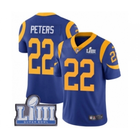 Men's Nike Los Angeles Rams #22 Marcus Peters Royal Blue Alternate Vapor Untouchable Limited Player Super Bowl LIII Bound NFL Je