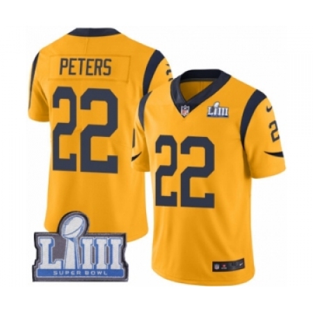 Men's Nike Los Angeles Rams #22 Marcus Peters Limited Gold Rush Vapor Untouchable Super Bowl LIII Bound NFL Jersey