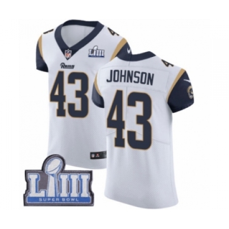 Men's Nike Los Angeles Rams #43 John Johnson White Vapor Untouchable Elite Player Super Bowl LIII Bound NFL Jersey