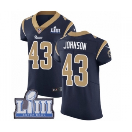 Men's Nike Los Angeles Rams #43 John Johnson Navy Blue Team Color Vapor Untouchable Elite Player Super Bowl LIII Bound NFL Jerse