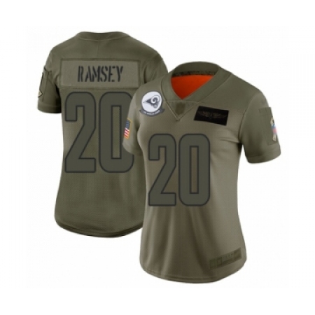 Women's Los Angeles Rams #20 Jalen Ramsey Limited Camo 2019 Salute to Service Football Jersey