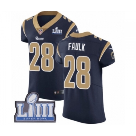Men's Nike Los Angeles Rams #28 Marshall Faulk Navy Blue Team Color Vapor Untouchable Elite Player Super Bowl LIII Bound NFL Jer