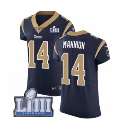 Men's Nike Los Angeles Rams #14 Sean Mannion Navy Blue Team Color Vapor Untouchable Elite Player Super Bowl LIII Bound NFL Jerse