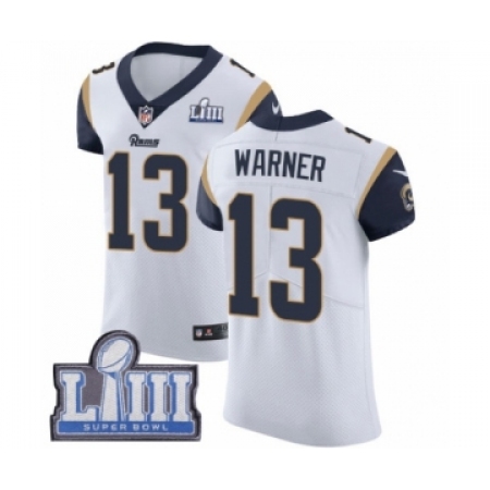 Men's Nike Los Angeles Rams #13 Kurt Warner White Vapor Untouchable Elite Player Super Bowl LIII Bound NFL Jersey