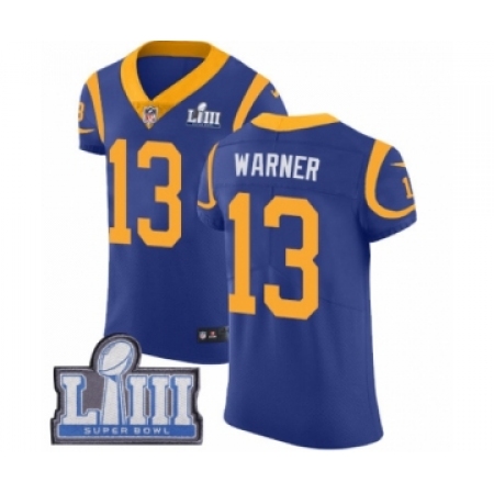 Men's Nike Los Angeles Rams #13 Kurt Warner Royal Blue Alternate Vapor Untouchable Elite Player Super Bowl LIII Bound NFL Jersey