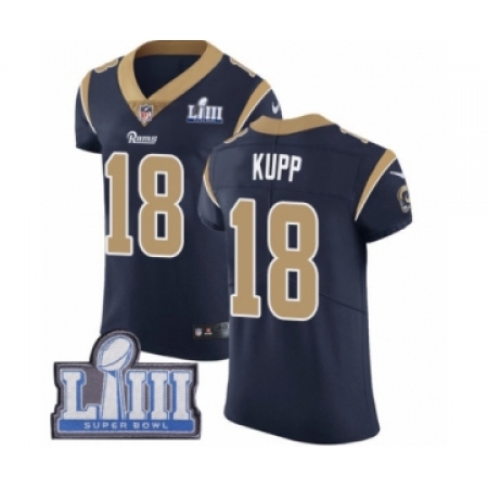 Men's Nike Los Angeles Rams #18 Cooper Kupp Navy Blue Team Color Vapor Untouchable Elite Player Super Bowl LIII Bound NFL Jersey