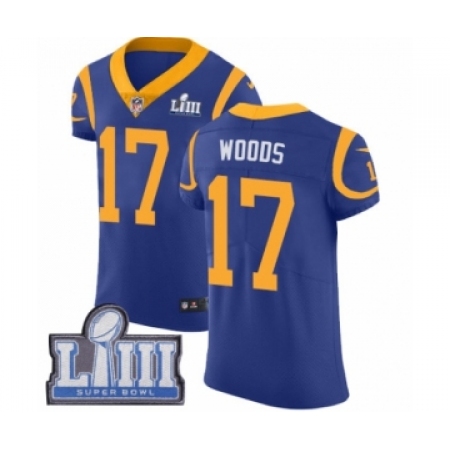 Men's Nike Los Angeles Rams #17 Robert Woods Royal Blue Alternate Vapor Untouchable Elite Player Super Bowl LIII Bound NFL Jerse