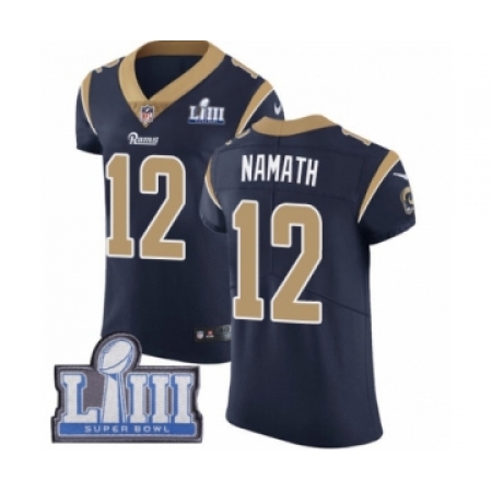 Men's Nike Los Angeles Rams #12 Joe Namath Navy Blue Team Color Vapor Untouchable Elite Player Super Bowl LIII Bound NFL Jersey