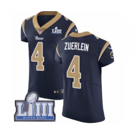 Men's Nike Los Angeles Rams #4 Greg Zuerlein Navy Blue Team Color Vapor Untouchable Elite Player Super Bowl LIII Bound NFL Jerse