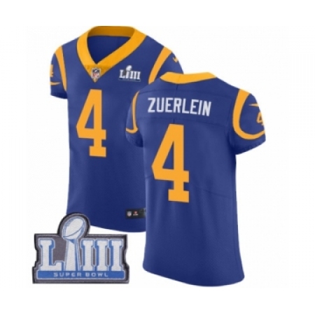 Men's Nike Los Angeles Rams #4 Greg Zuerlein Royal Blue Alternate Vapor Untouchable Elite Player Super Bowl LIII Bound NFL Jerse