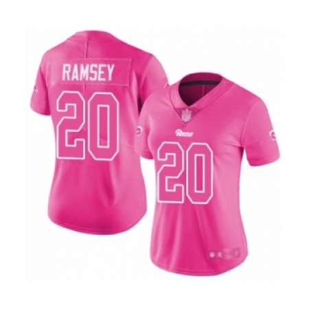 Women's Los Angeles Rams #20 Jalen Ramsey Limited Pink Rush Fashion Football Jersey