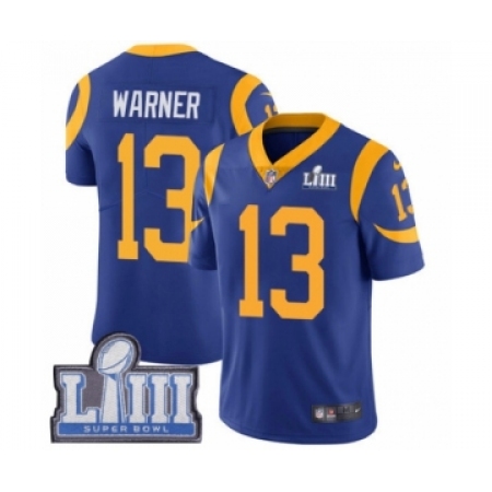 Men's Nike Los Angeles Rams #13 Kurt Warner Royal Blue Alternate Vapor Untouchable Limited Player Super Bowl LIII Bound NFL Jers