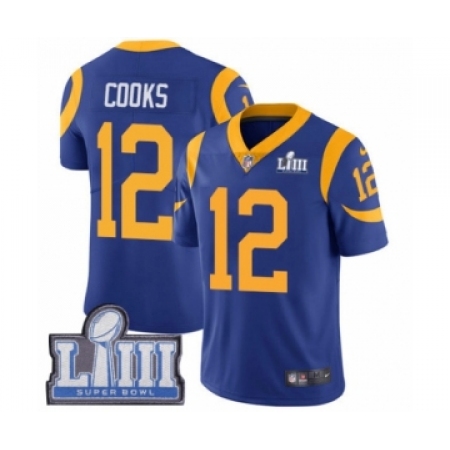 Men's Nike Los Angeles Rams #12 Brandin Cooks Royal Blue Alternate Vapor Untouchable Limited Player Super Bowl LIII Bound NFL Je