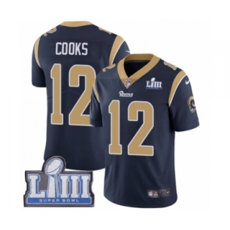 Men's Nike Los Angeles Rams #12 Brandin Cooks Navy Blue Team Color Vapor Untouchable Limited Player Super Bowl LIII Bound NFL Je