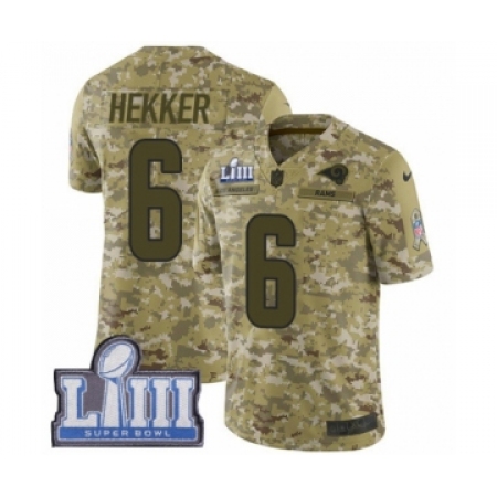 Men's Nike Los Angeles Rams #6 Johnny Hekker Limited Camo 2018 Salute to Service Super Bowl LIII Bound NFL Jersey