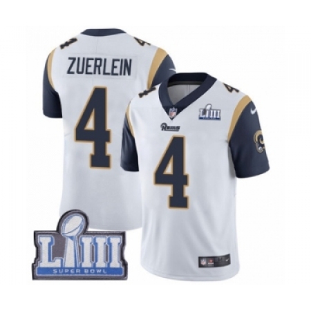 Men's Nike Los Angeles Rams #4 Greg Zuerlein White Vapor Untouchable Limited Player Super Bowl LIII Bound NFL Jersey