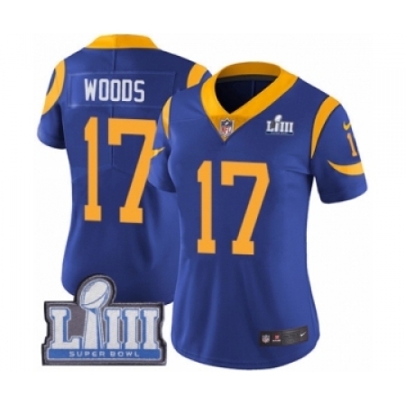 Women's Nike Los Angeles Rams #17 Robert Woods Royal Blue Alternate Vapor Untouchable Limited Player Super Bowl LIII Bound NFL J