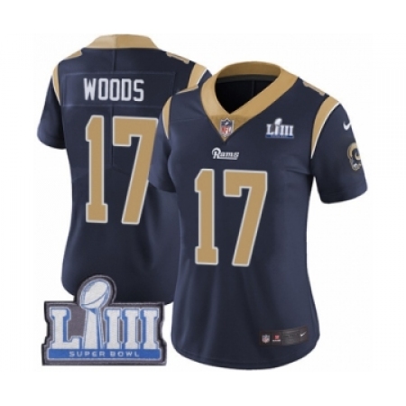 Women's Nike Los Angeles Rams #17 Robert Woods Navy Blue Team Color Vapor Untouchable Limited Player Super Bowl LIII Bound NFL J