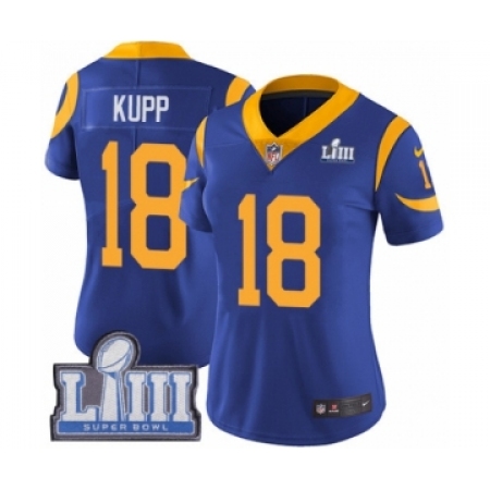 Women's Nike Los Angeles Rams #18 Cooper Kupp Royal Blue Alternate Vapor Untouchable Limited Player Super Bowl LIII Bound NFL Je