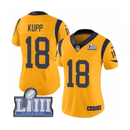 Women's Nike Los Angeles Rams #18 Cooper Kupp Limited Gold Rush Vapor Untouchable Super Bowl LIII Bound NFL Jersey