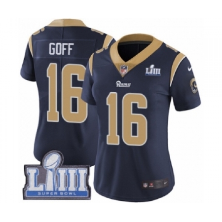 Women's Nike Los Angeles Rams #16 Jared Goff Navy Blue Team Color Vapor Untouchable Limited Player Super Bowl LIII Bound NFL Jer