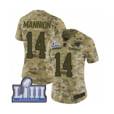 Women's Nike Los Angeles Rams #14 Sean Mannion Limited Camo 2018 Salute to Service Super Bowl LIII Bound NFL Jersey