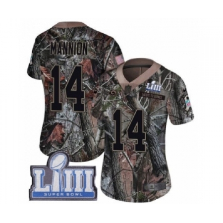 Women's Nike Los Angeles Rams #14 Sean Mannion Camo Rush Realtree Limited Super Bowl LIII Bound NFL Jersey