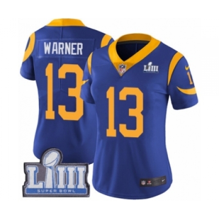 Women's Nike Los Angeles Rams #13 Kurt Warner Royal Blue Alternate Vapor Untouchable Limited Player Super Bowl LIII Bound NFL Je