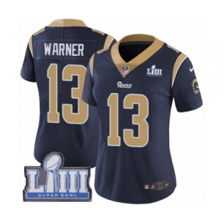 Women's Nike Los Angeles Rams #13 Kurt Warner Navy Blue Team Color Vapor Untouchable Limited Player Super Bowl LIII Bound NFL Je