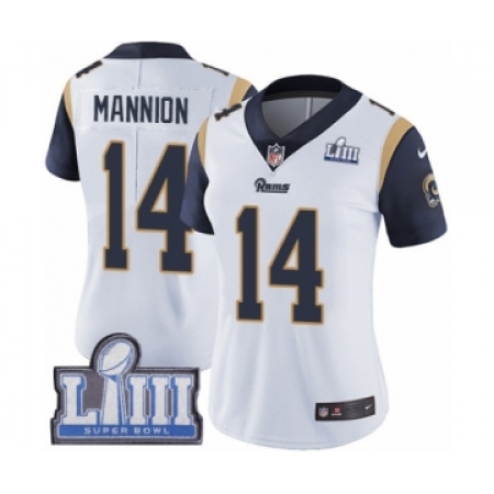 Women's Nike Los Angeles Rams #14 Sean Mannion White Vapor Untouchable Limited Player Super Bowl LIII Bound NFL Jersey