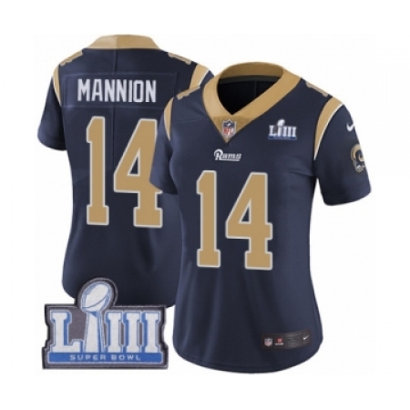 Women's Nike Los Angeles Rams #14 Sean Mannion Navy Blue Team Color Vapor Untouchable Limited Player Super Bowl LIII Bound NFL J