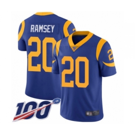 Youth Los Angeles Rams #20 Jalen Ramsey Royal Blue Alternate Vapor Untouchable Limited Player 100th Season Football Jersey