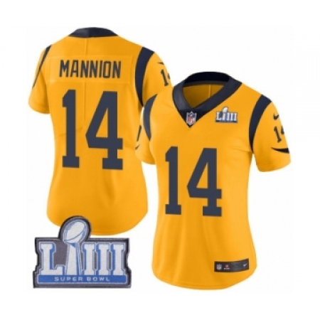 Women's Nike Los Angeles Rams #14 Sean Mannion Limited Gold Rush Vapor Untouchable Super Bowl LIII Bound NFL Jersey