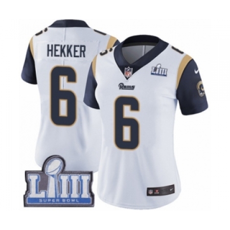 Women's Nike Los Angeles Rams #6 Johnny Hekker White Vapor Untouchable Limited Player Super Bowl LIII Bound NFL Jersey