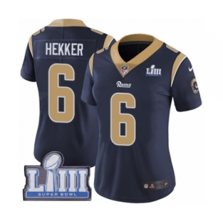 Women's Nike Los Angeles Rams #6 Johnny Hekker Navy Blue Team Color Vapor Untouchable Limited Player Super Bowl LIII Bound NFL J