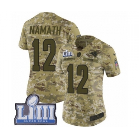 Women's Nike Los Angeles Rams #12 Joe Namath Limited Camo 2018 Salute to Service Super Bowl LIII Bound NFL Jersey