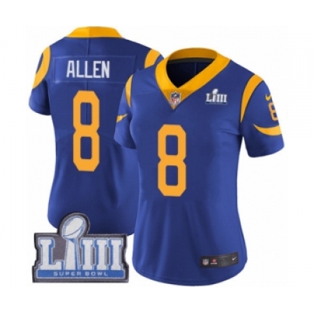 Women's Nike Los Angeles Rams #8 Brandon Allen Royal Blue Alternate Vapor Untouchable Limited Player Super Bowl LIII Bound NFL J