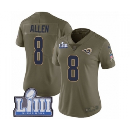 Women's Nike Los Angeles Rams #8 Brandon Allen Limited Olive 2017 Salute to Service Super Bowl LIII Bound NFL Jersey