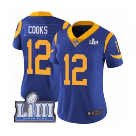 Women's Nike Los Angeles Rams #12 Brandin Cooks Royal Blue Alternate Vapor Untouchable Limited Player Super Bowl LIII Bound NFL 