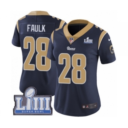 Women's Nike Los Angeles Rams #28 Marshall Faulk Navy Blue Team Color Vapor Untouchable Limited Player Super Bowl LIII Bound NFL